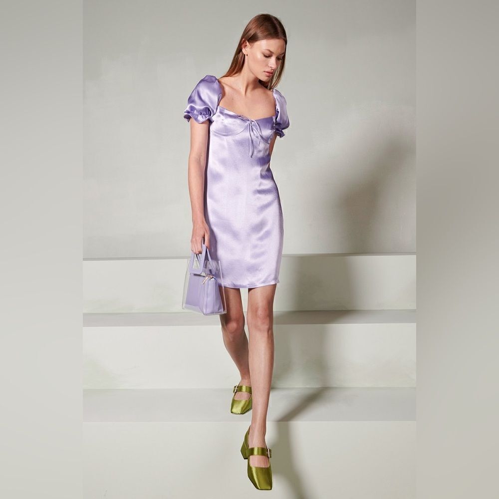 STAUD Kimberly Satin Mini Dress in Lilac